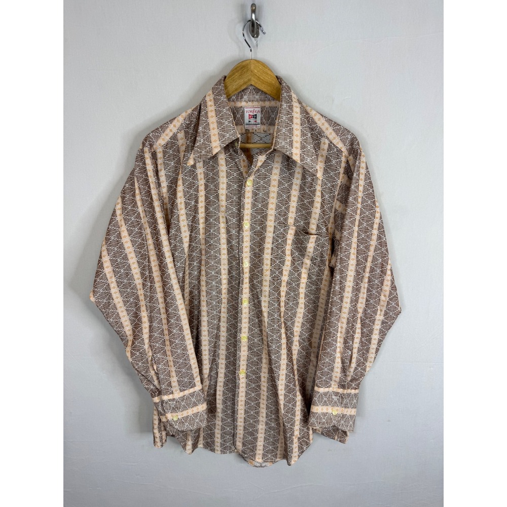 Vintage 70s Torega BVD Fisco Mens Geometric Stripe Button Shirt 16.5 L Tall